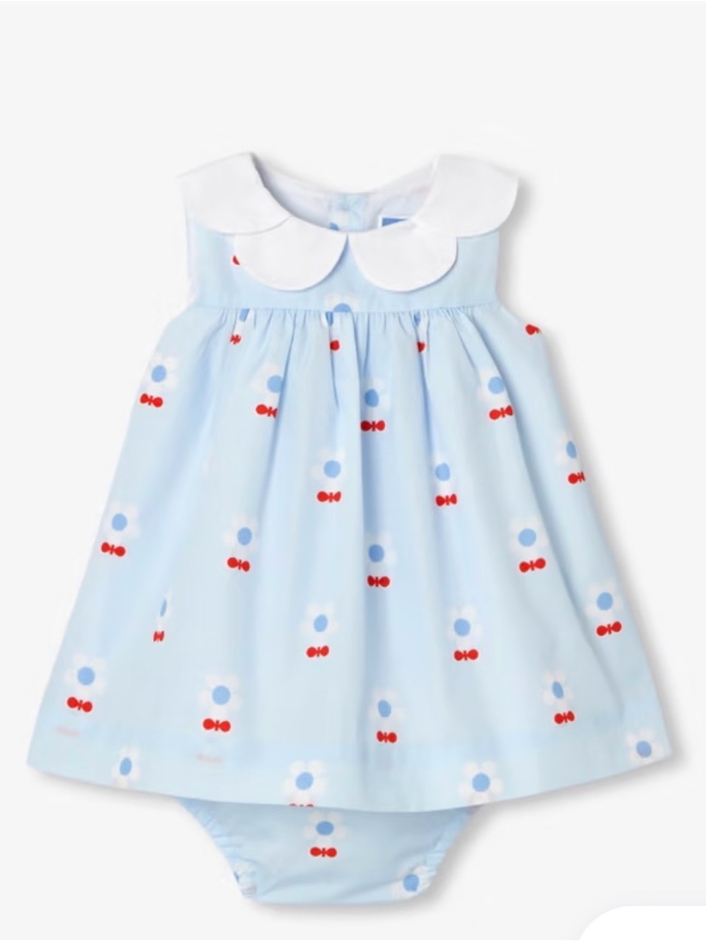 Baby Blue Floral Bubble Dress with White Peter Pan Collar jacadi